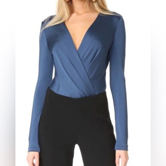 DVF Deep V long sleeve Lala Bodysuit in Indigo size M - Picture 2 of 5